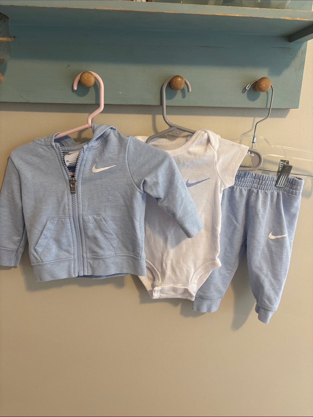 Nike Baby Boy 3-Piece Outfit Set Size 3 Months Blue Zip Hoodie Pants Bodysuit
